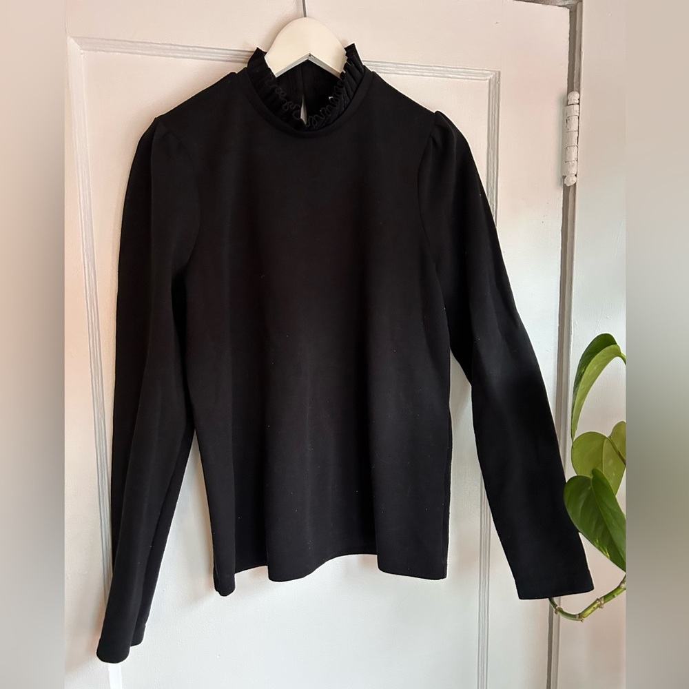 Black Womens L Vera Moda Mock Neck Ruffle Sweater